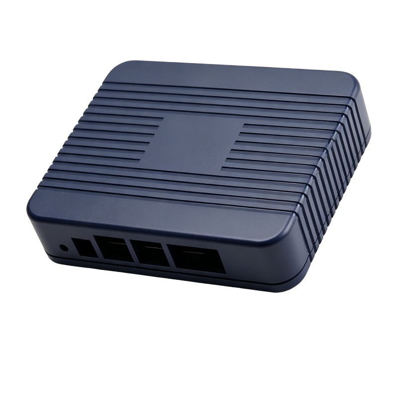 蓝色路由器外壳,带散热纹理与 RJ45 接口
